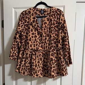 Elizabeth Wilson Leopard Animal Print Button Down Peplum Jacket Size Medium